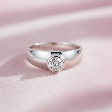 SILVER RING WITH PINK BACKGROUND